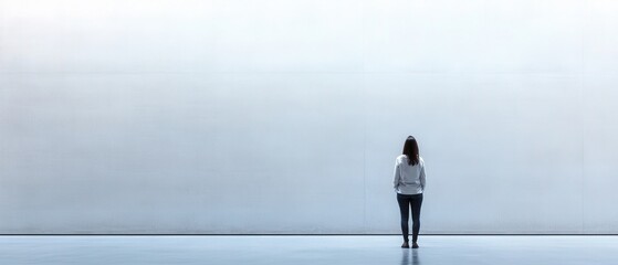 Fototapeta premium woman standing in front of a large blank wall