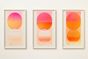 three framed abstract art prints hanging on a white wall