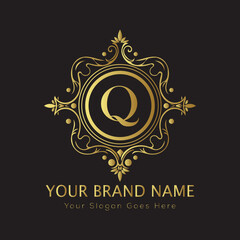 Letter Luxury brand logo design with a royal gold crown emblem and elegant typography
