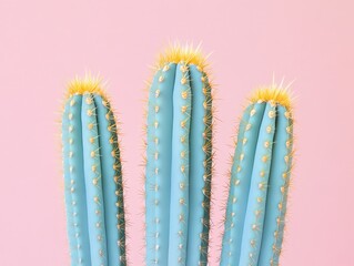 Naklejka premium three blue cacti against pink background