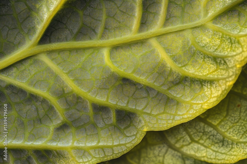 Poster close-up of a leaf's intricate vein structure, showcasing its texture and color variations.