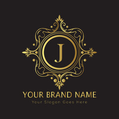 Letter Luxury brand logo design with a royal gold crown emblem and elegant typography

