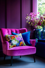 Elegant pink chair with floral decor
