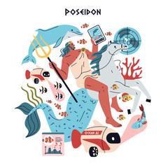 Olympic Gods Synergy AI. Flat Vector Illustration