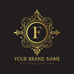 Letter Luxury brand logo design with a royal gold crown emblem and elegant typography

