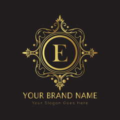 Letter Luxury brand logo design with a royal gold crown emblem and elegant typography

