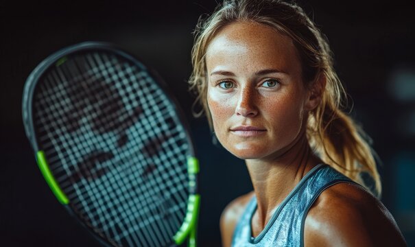 Action Portrait of woman training for tennis match. Confident and focused athlete, Generative AI