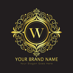 Letter Luxury brand logo design with a royal gold crown emblem and elegant typography
