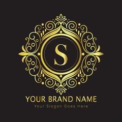 Letter Luxury brand logo design with a royal gold crown emblem and elegant typography
