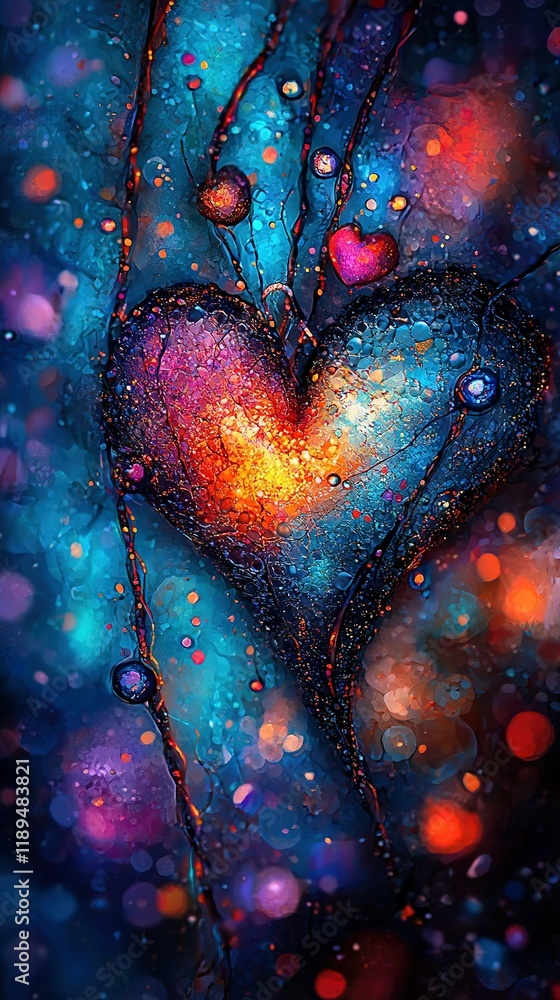 Aufkleber heart in hand with water drops..a heart-shaped canvas rests in an outstretched hand the hand is dren