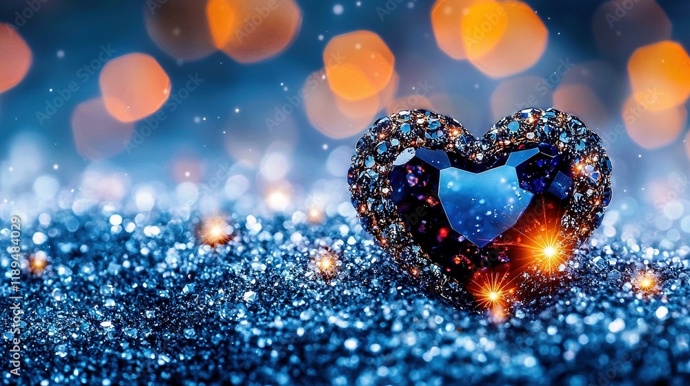 Aufkleber a close-up of a heart-shaped object on a glittery surface with a boke of lights in the background