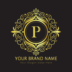 Letter Luxury brand logo design with a royal gold crown emblem and elegant typography
