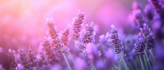 Naklejka premium close up of purple lavender flowers in a field with a blurred background