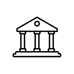 Simple line icon of a bank building with columns and a pediment in a minimalistic design