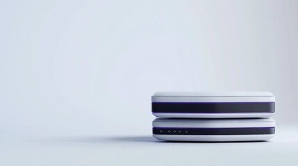 Two minimalist white devices stacked on a light gray background.