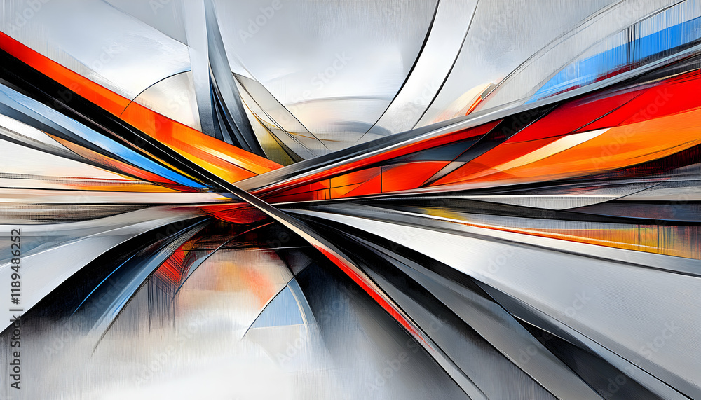 Poster abstract dynamic artwork featuring vibrant intersecting lines and bold colors; ideal for modern desi