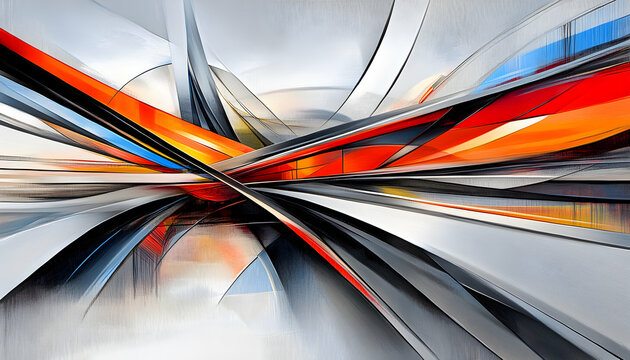 Abstract dynamic artwork featuring vibrant intersecting lines and bold colors; ideal for modern design projects needing energy and visual impact.