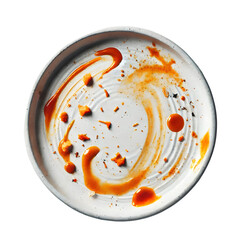 Dirty White Plate with Oil and Smeared Sauce isolated on transparent background