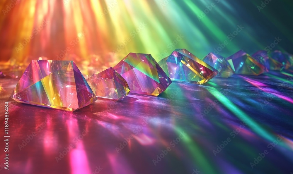 Poster crystal rainbow prism light effect. background overlay pattern design., generative ai