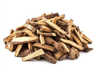 pile of cut and dried burdock root pieces