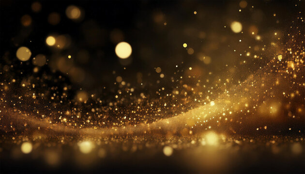 gold particles shining dust bokeh glitter awards abstract on black background