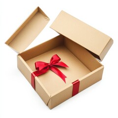 open gift box with red ribbon