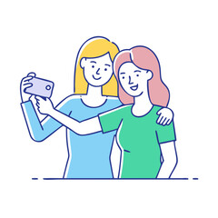 friends taking a selfie friends taking a selfie vector illustration - simple illustration of friends taking a selfie, perfect for logos friends taking a selfie