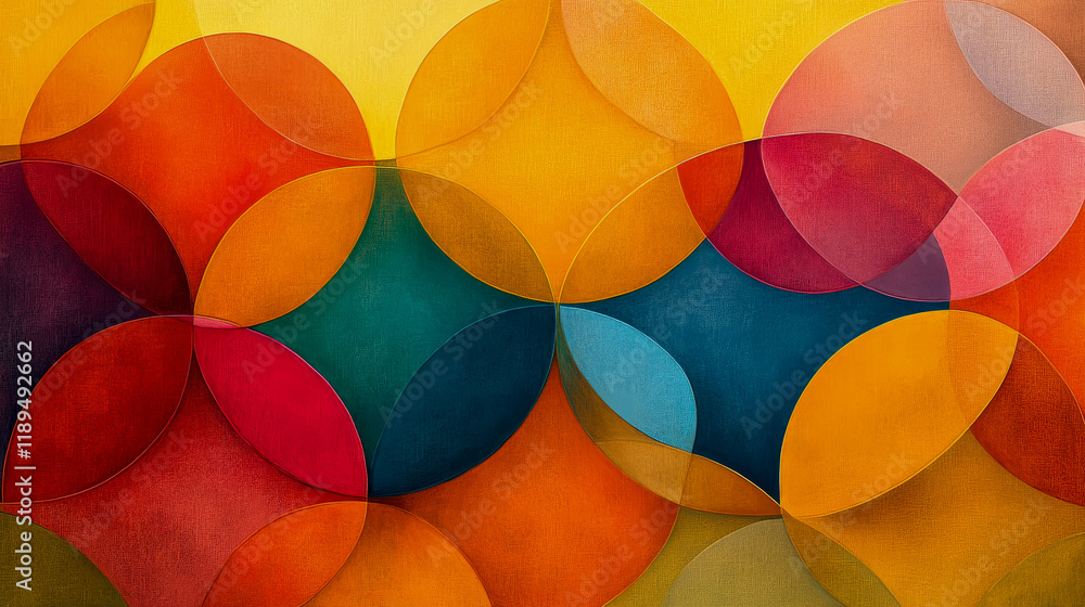 Poster abstract artwork with overlapping circles in warm colors