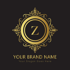 Letter Luxury brand logo design with a royal gold crown emblem and elegant typography

