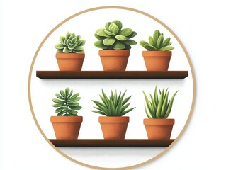 Lush Green Succulents in Stylish Pottery on Shelves