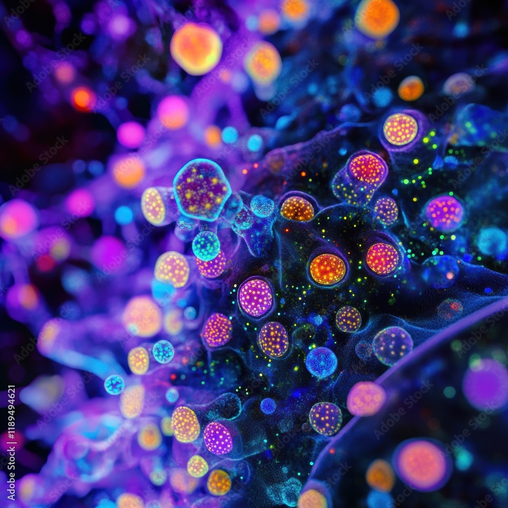 Fototapete viruses engaging with cellular structures showcasing vibrant colors and intricate details. generativ