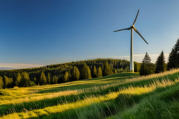 Fototapeta premium wind turbine in a green hilly landscape