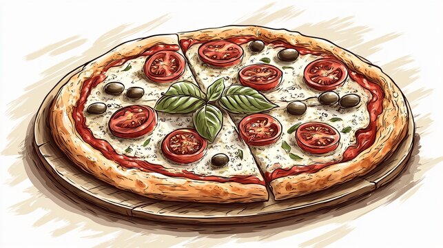 Hand-drawn Italian Pizza Sketch Illustration for Artwork and Design Projects - Powered by Adobe