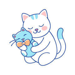cat cuddling a toy vector icon, cat cuddling a toy vector illustration - simple illustration of cat cuddling a toy, perfect for logos cat cuddling a toy