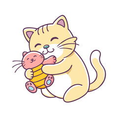 cat cuddling a toy vector icon, cat cuddling a toy vector illustration - simple illustration of cat cuddling a toy, perfect for logos cat cuddling a toy