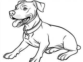Playful Dog Illustration in Black and White for Coloring Fun