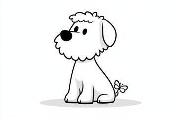 Adorable Cartoon Dog Sitting Calmly with Butterfly Nearby