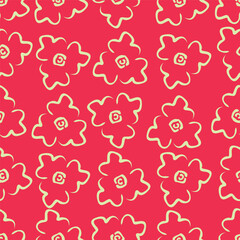 Abstract hand drawn flowers, seamless patterns with floral for fabric, textiles, clothing, poster, cover, banner, wall art, home decor, background. Vector illustration