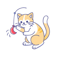 cat playing with toy vector icon, cat playing with toy vector illustration - simple illustration of cat playing with toy, perfect for logos cat playing with toy