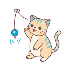 cat playing with toy vector icon, cat playing with toy vector illustration - simple illustration of cat playing with toy, perfect for logos cat playing with toy