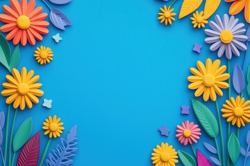 Obraz premium Colorful Floral Arrangement on Bright Blue Background for Creative Projects