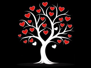 Obraz premium Whimsical Tree of Hearts Against a Dark Background for Love Themes
