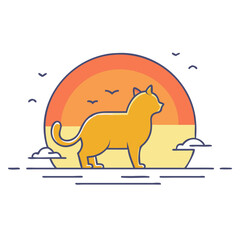cat silhouette against sunset vector icon, cat silhouette against sunset vector illustration - simple illustration of cat silhouette against sunset, perfect for logos cat silhouette against sunset
