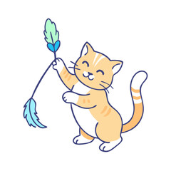 cat with a feather toy vector icon, cat with a feather toy vector illustration - simple illustration of cat with a feather toy, perfect for logos cat with a feather toy