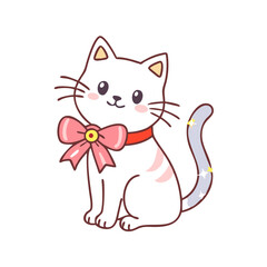 cat with a ribbon vector icon, cat with a ribbon vector illustration - simple illustration of cat with a ribbon, perfect for logos cat with a ribbon