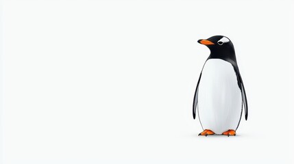 Fototapeta premium Charming Cartoon Penguin Standing Alone on a White Background