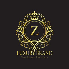 Letter Luxury brand logo design with a royal gold crown emblem and elegant typography
