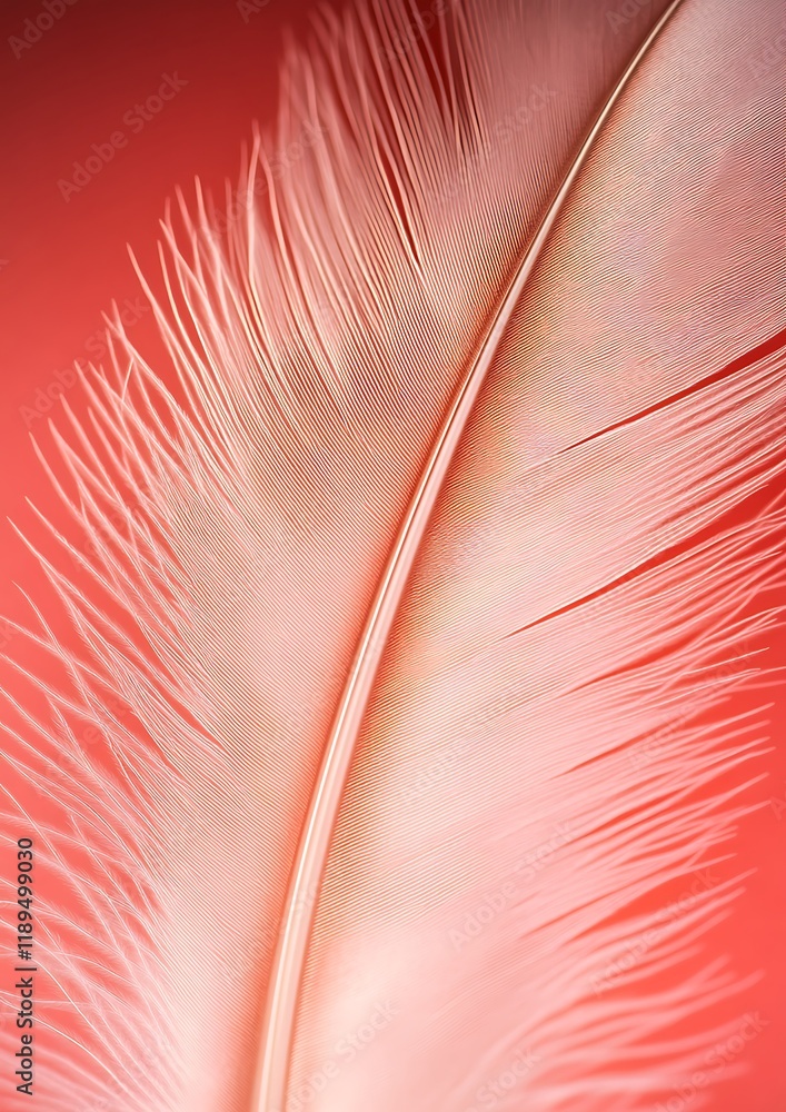 Canvas Prints Close-up of a single soft pink feather against a red background.