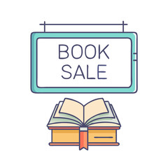 book sale sign vector icon, book sale sign vector illustration - simple illustration of book sale sign, perfect for logos book sale sign