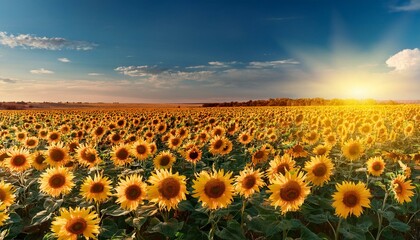 Obraz premium many blooming field of sunflowers in summer